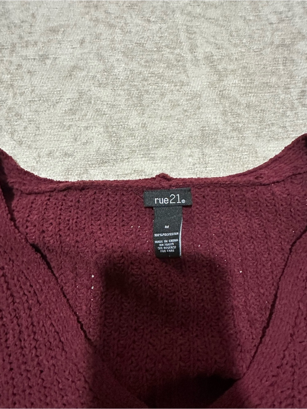 Rue21 Burgundy Cropped Fringe Knit Sweater - Picture 2 of 3